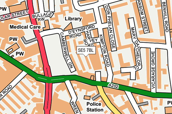 SE5 7BL map - OS OpenMap – Local (Ordnance Survey)