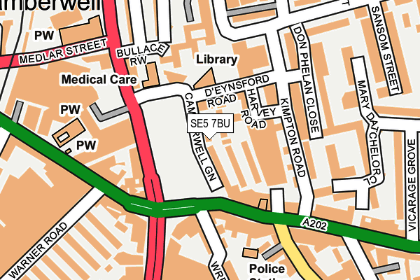 SE5 7BU map - OS OpenMap – Local (Ordnance Survey)