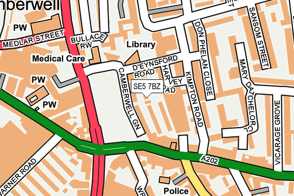 SE5 7BZ map - OS OpenMap – Local (Ordnance Survey)