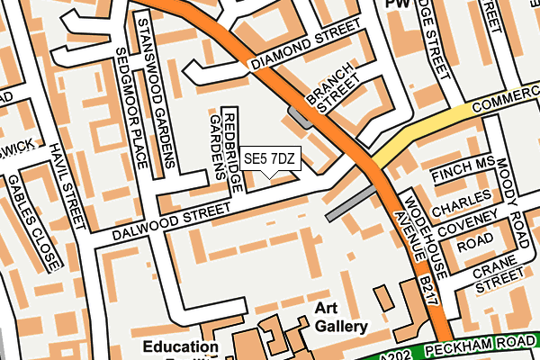 SE5 7DZ map - OS OpenMap – Local (Ordnance Survey)