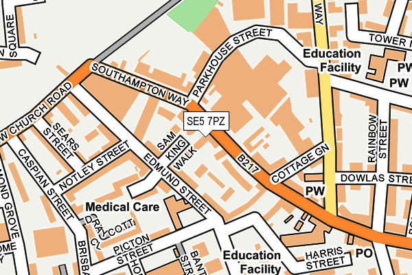 SE5 7PZ map - OS OpenMap – Local (Ordnance Survey)