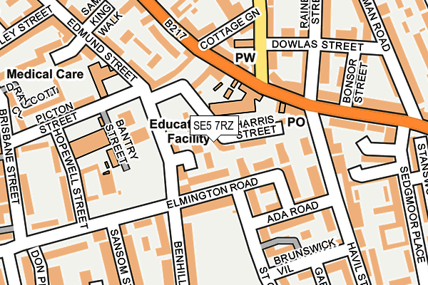 SE5 7RZ map - OS OpenMap – Local (Ordnance Survey)