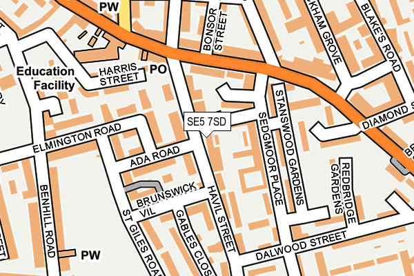 SE5 7SD map - OS OpenMap – Local (Ordnance Survey)