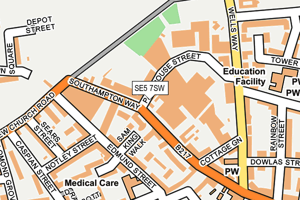 SE5 7SW map - OS OpenMap – Local (Ordnance Survey)
