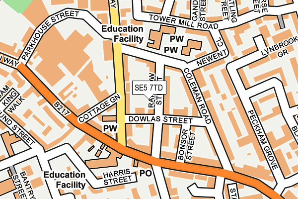 SE5 7TD map - OS OpenMap – Local (Ordnance Survey)