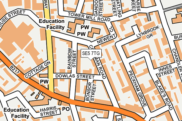 SE5 7TG map - OS OpenMap – Local (Ordnance Survey)