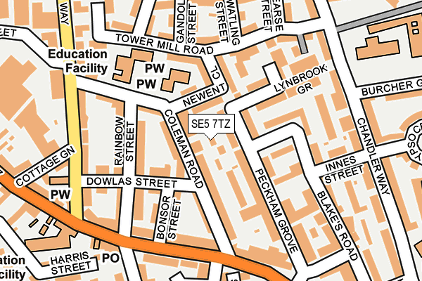 SE5 7TZ map - OS OpenMap – Local (Ordnance Survey)
