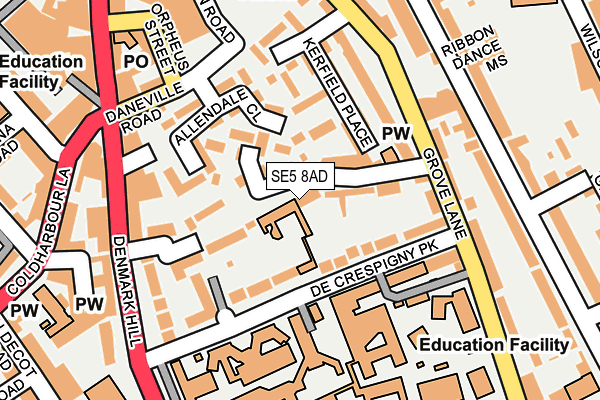 SE5 8AD map - OS OpenMap – Local (Ordnance Survey)