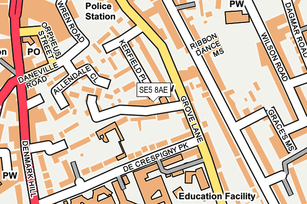 SE5 8AE map - OS OpenMap – Local (Ordnance Survey)
