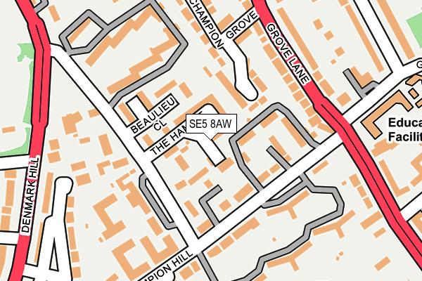 SE5 8AW map - OS OpenMap – Local (Ordnance Survey)