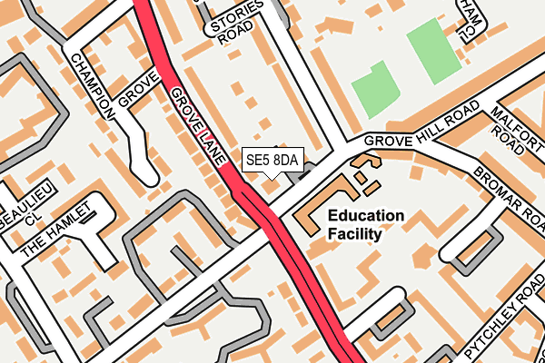 SE5 8DA map - OS OpenMap – Local (Ordnance Survey)