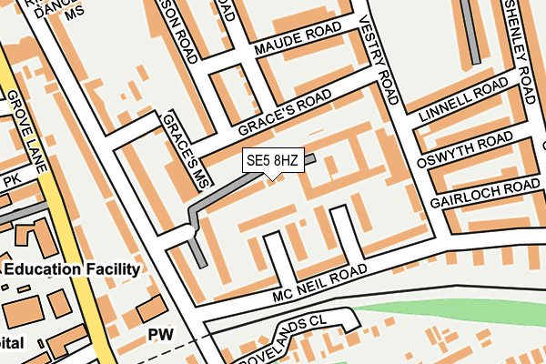 SE5 8HZ map - OS OpenMap – Local (Ordnance Survey)