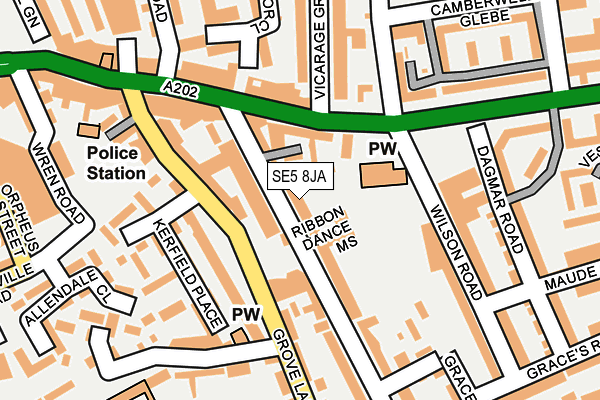 SE5 8JA map - OS OpenMap – Local (Ordnance Survey)