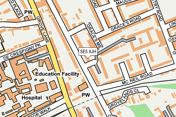 SE5 8JH map - OS OpenMap – Local (Ordnance Survey)