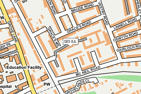 SE5 8JL map - OS OpenMap – Local (Ordnance Survey)