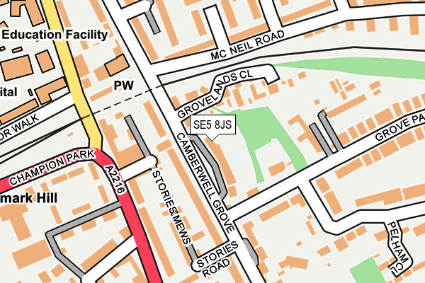 SE5 8JS map - OS OpenMap – Local (Ordnance Survey)