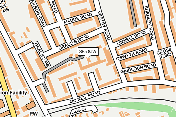 SE5 8JW map - OS OpenMap – Local (Ordnance Survey)