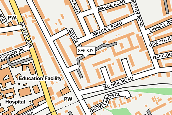 SE5 8JY map - OS OpenMap – Local (Ordnance Survey)