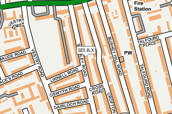 SE5 8LX map - OS OpenMap – Local (Ordnance Survey)