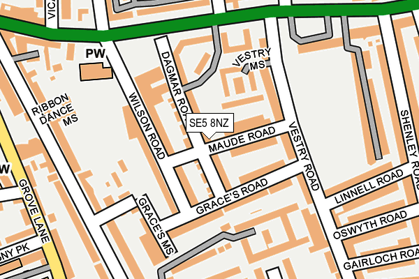 SE5 8NZ map - OS OpenMap – Local (Ordnance Survey)