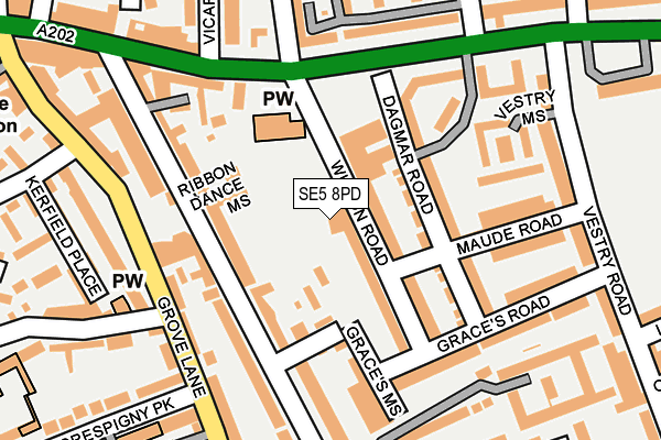 SE5 8PD map - OS OpenMap – Local (Ordnance Survey)