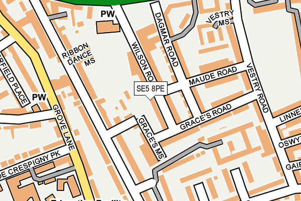 SE5 8PE map - OS OpenMap – Local (Ordnance Survey)