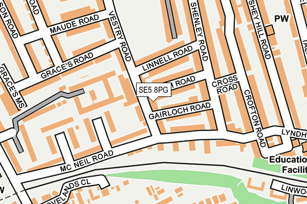 SE5 8PG map - OS OpenMap – Local (Ordnance Survey)