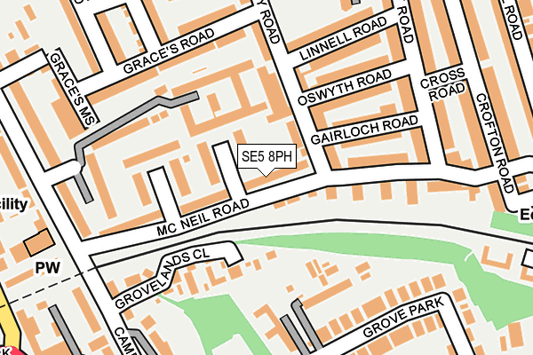 SE5 8PH map - OS OpenMap – Local (Ordnance Survey)