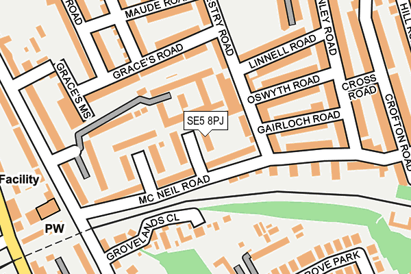 SE5 8PJ map - OS OpenMap – Local (Ordnance Survey)