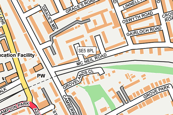 SE5 8PL map - OS OpenMap – Local (Ordnance Survey)