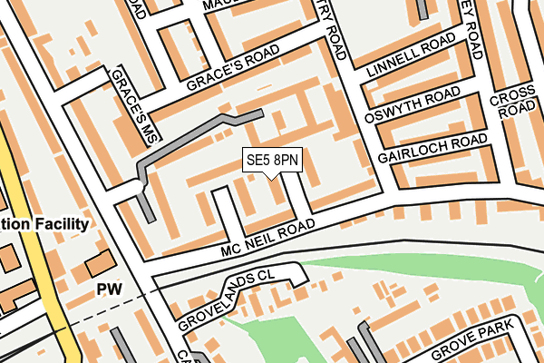 SE5 8PN map - OS OpenMap – Local (Ordnance Survey)