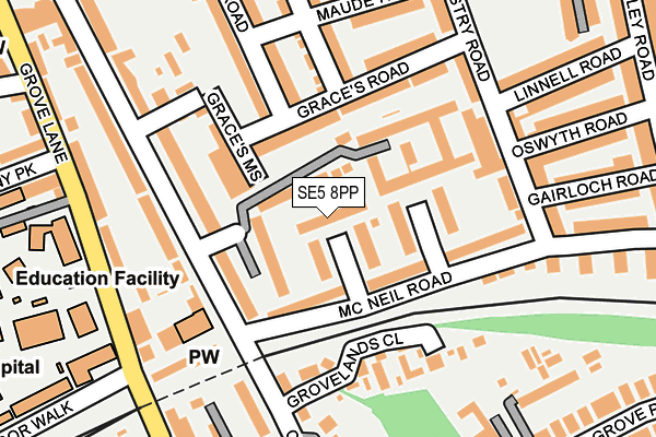 SE5 8PP map - OS OpenMap – Local (Ordnance Survey)