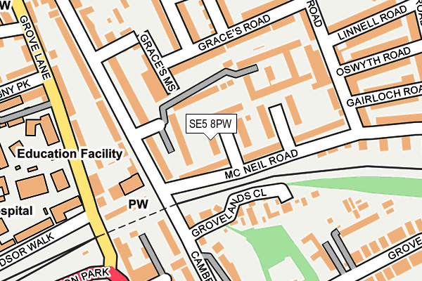 SE5 8PW map - OS OpenMap – Local (Ordnance Survey)
