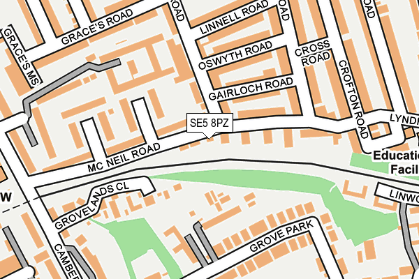 SE5 8PZ map - OS OpenMap – Local (Ordnance Survey)
