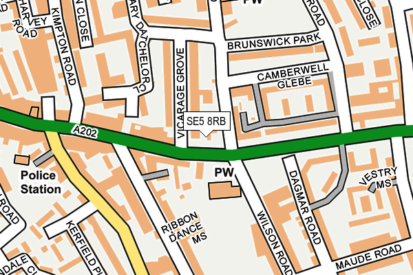 SE5 8RB map - OS OpenMap – Local (Ordnance Survey)