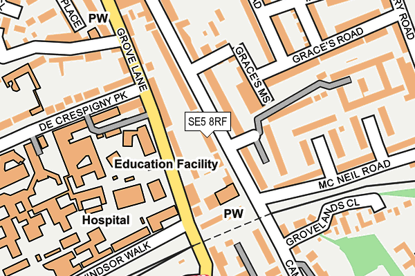 SE5 8RF map - OS OpenMap – Local (Ordnance Survey)