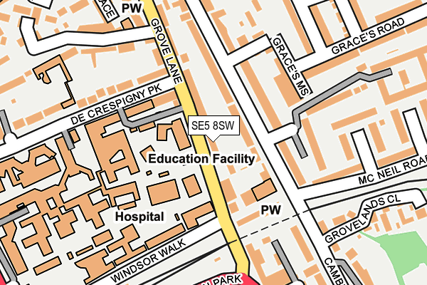 SE5 8SW map - OS OpenMap – Local (Ordnance Survey)