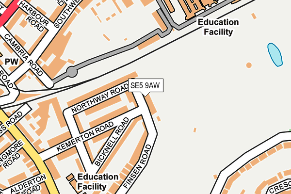 SE5 9AW map - OS OpenMap – Local (Ordnance Survey)