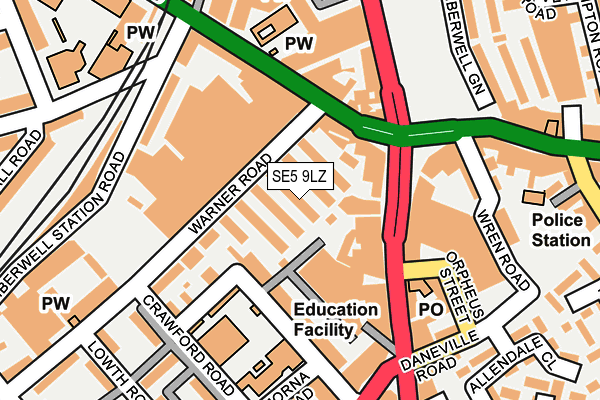 SE5 9LZ map - OS OpenMap – Local (Ordnance Survey)