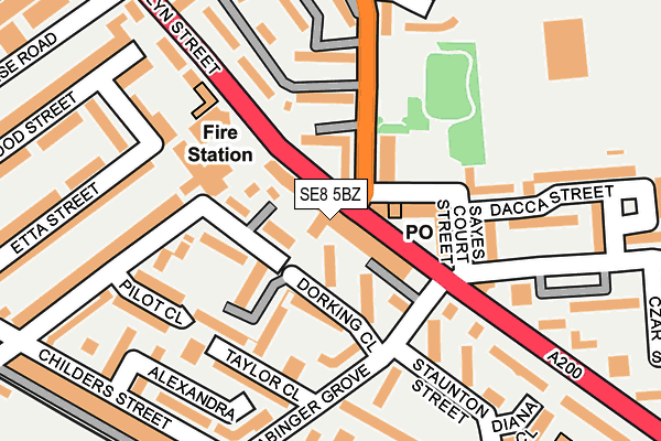 SE8 5BZ map - OS OpenMap – Local (Ordnance Survey)