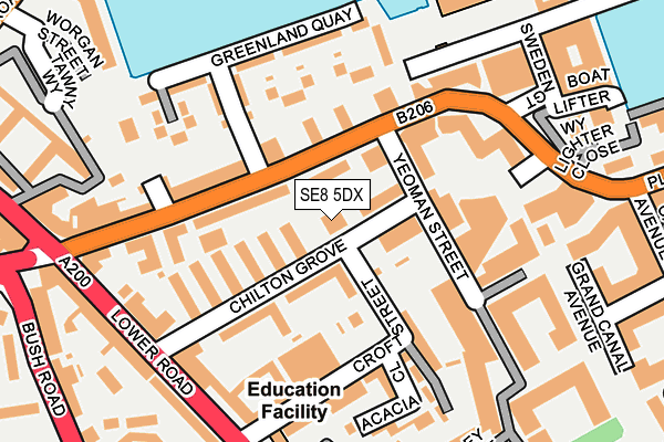 SE8 5DX map - OS OpenMap – Local (Ordnance Survey)