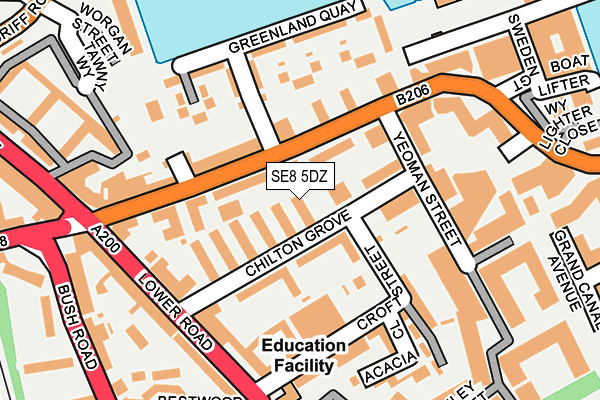 SE8 5DZ map - OS OpenMap – Local (Ordnance Survey)