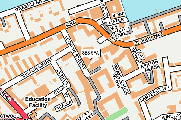 SE8 5FA map - OS OpenMap – Local (Ordnance Survey)