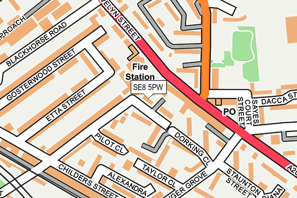 SE8 5PW map - OS OpenMap – Local (Ordnance Survey)