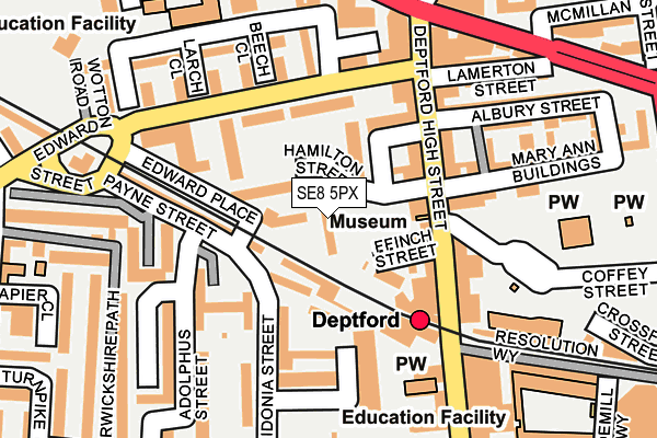 SE8 5PX map - OS OpenMap – Local (Ordnance Survey)