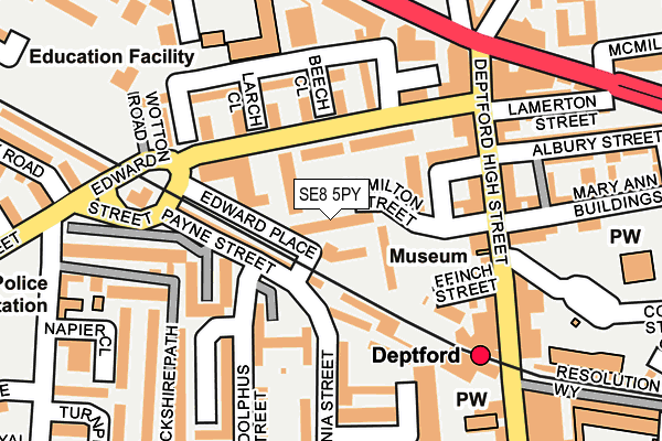 SE8 5PY map - OS OpenMap – Local (Ordnance Survey)