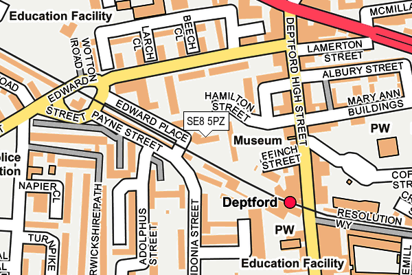 SE8 5PZ map - OS OpenMap – Local (Ordnance Survey)