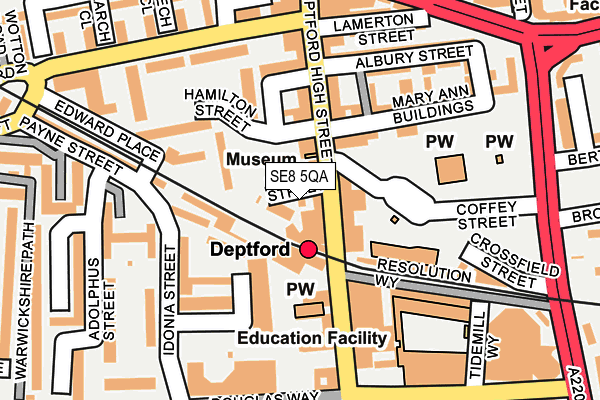 SE8 5QA map - OS OpenMap – Local (Ordnance Survey)