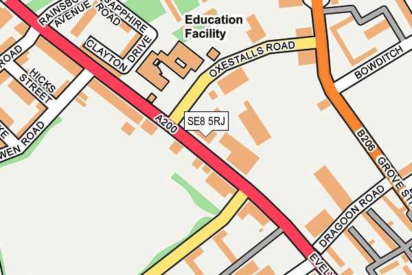 SE8 5RJ map - OS OpenMap – Local (Ordnance Survey)