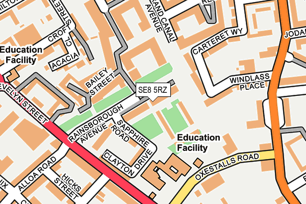 SE8 5RZ map - OS OpenMap – Local (Ordnance Survey)